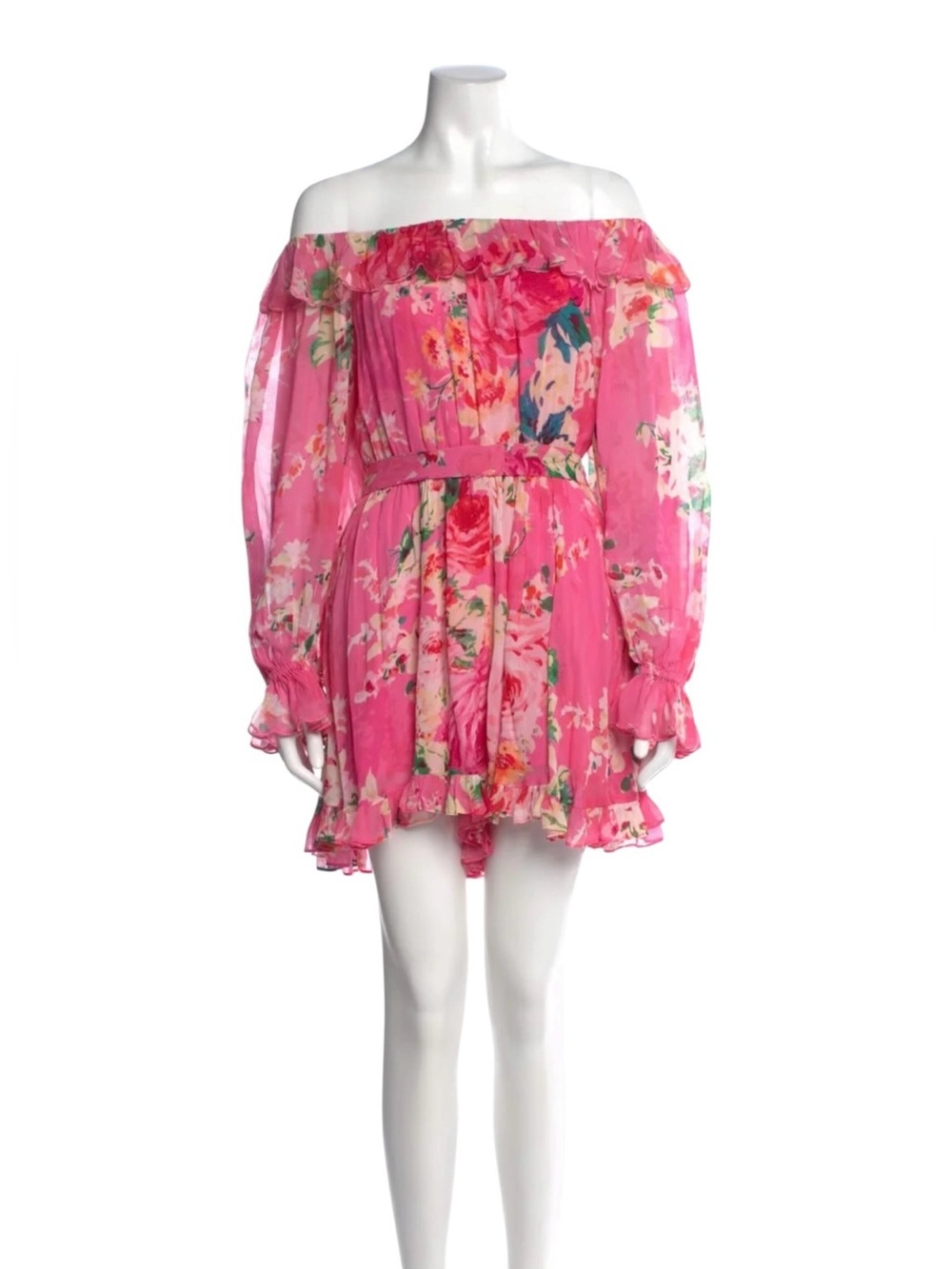 HEMANT & NANDITA Pink Floral Off-Shoulder belted‎ Romper size medium